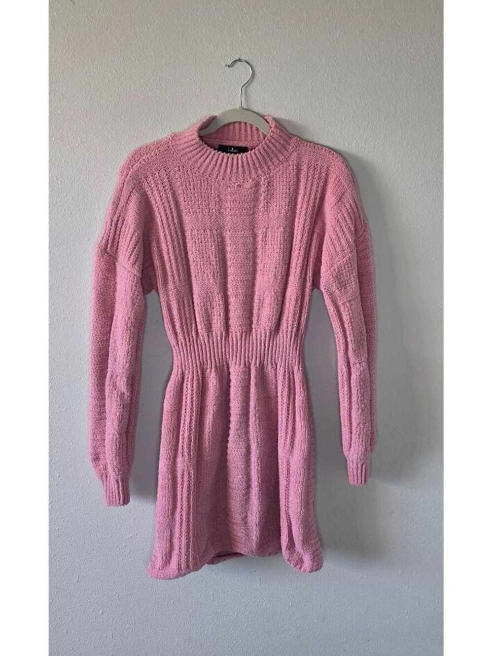 Lulus XS Pink Chenille Knit Open Back Long Sleeve Sweater Mini Dress